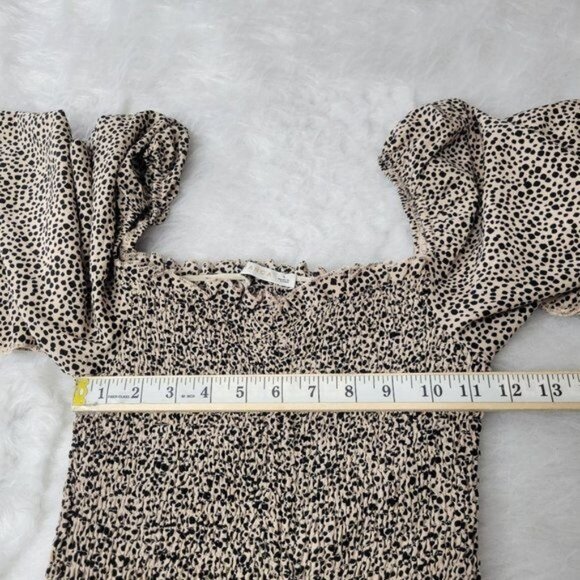 O. Vianca Animal Print Ruffled Smocked Cinched Side Long Sleeve Mini Dress Small - Picture 9 of 12